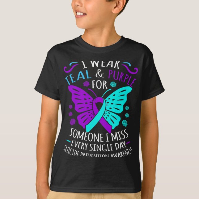 Teal And Purple Happy Suicide Awareness Support Gr T-Shirt (Front)