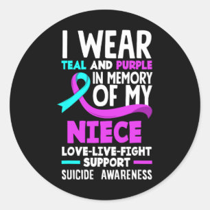 Teal And Purple In Memory Of My Niece Suicide Prev Classic Round Sticker