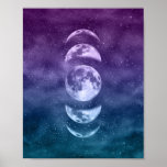 Teal And Purple Lunar Moon Phases Celestial Art Poster at Zazzle