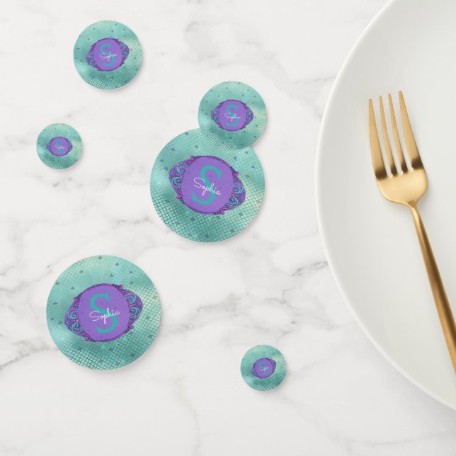 Teal and Purple Mermaid Scales Monogram Party Confetti (Group)