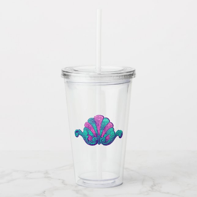 Teal and Purple Mermaid Treasure Ornament Acrylic Tumbler (Front)
