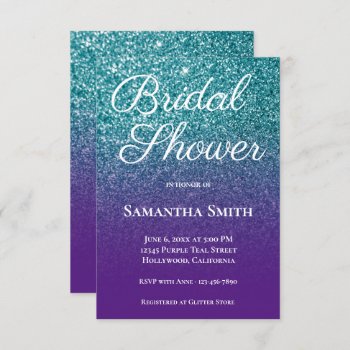 Teal and Purple Ombre Glitter Bridal Shower Invitation
