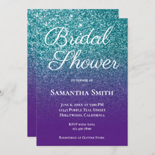 Teal and Purple Ombre Glitter Bridal Shower Invitation