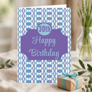 Teal And Purple Patterned 30th Birthday Card