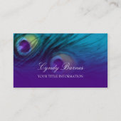 Teal and Purple Peacock Feathers Business Card (Front)