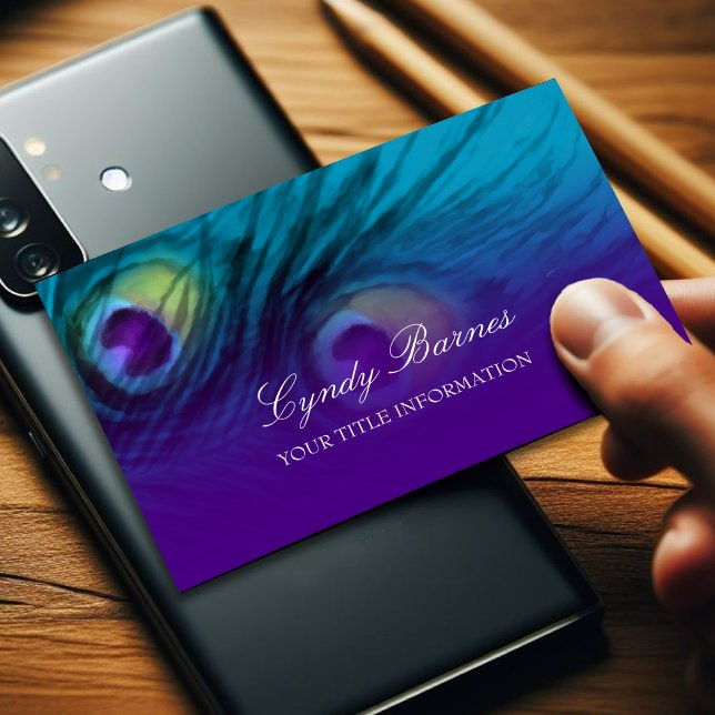 Teal and Purple Peacock Feathers Business Card