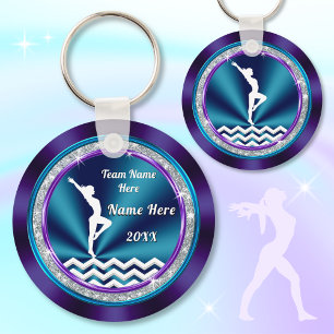 Teal and Purple Personalized Gymnastic Gift Ideas Keychain