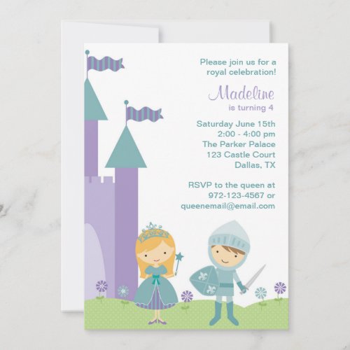 Teal and Purple Princess and Knight Invitations