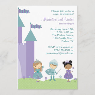 Teal and Purple Princess and Knight Invitations