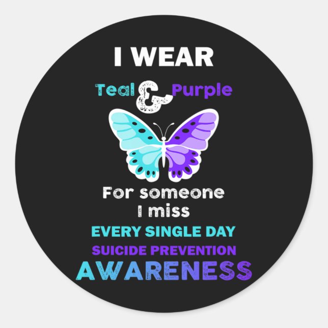 Teal And Purple Ribbon Suicide Prevention Awarenes Classic Round Sticker (Front)