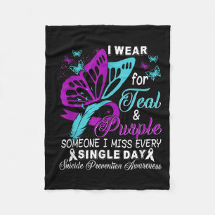 Teal And Purple Ribbon Suicide Prevention Awarenes Fleece Blanket