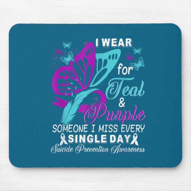 Teal And Purple Ribbon Suicide Prevention Awarenes Mouse Pad (Front)