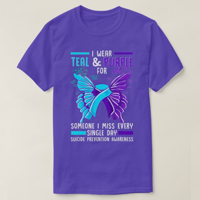 Teal and Purple Ribbon Suicide Prevention Awarenes T-Shirt (Design Front)