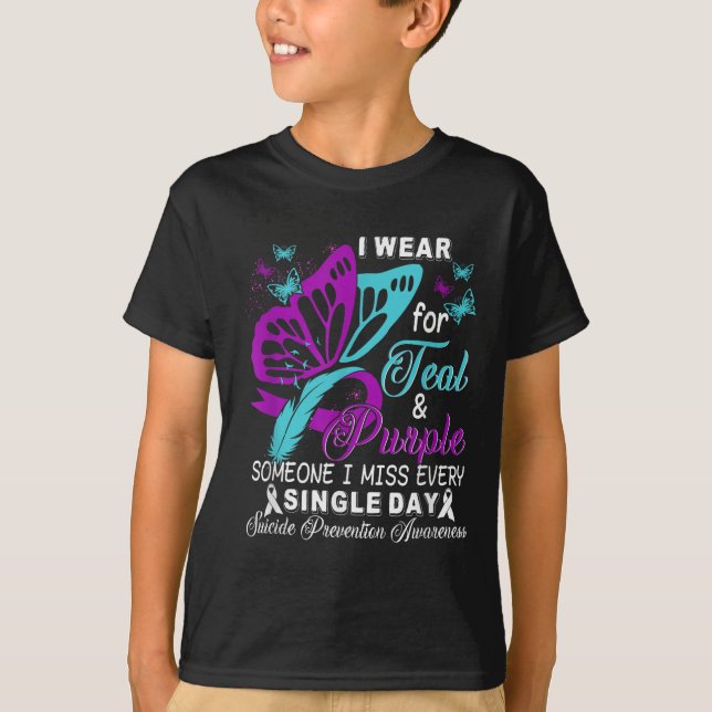 Teal And Purple Ribbon Suicide Prevention Awarenes T-Shirt (Front)