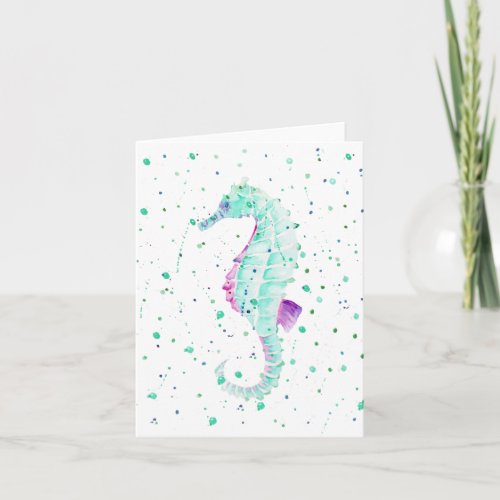 Teal and Purple Seahorse Blank Note Card