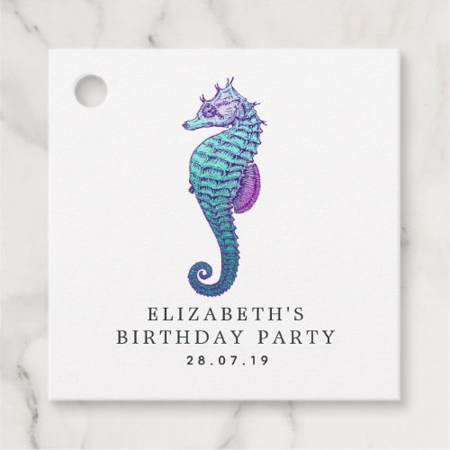 Teal and Purple Seahorse Under the Sea Favor Tags