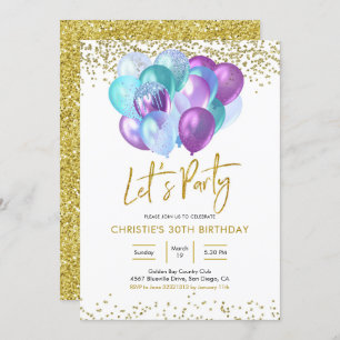 Teal and Purple Sparkling Party Invitation