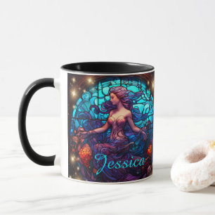 Teal and Purple Stained Glass Fantasy Mermaid Mug