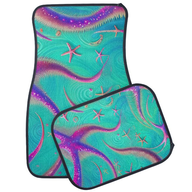  Teal and Purple Starfish Beachy  Car Floor Mat (Set)