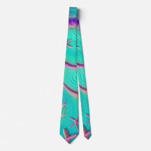 Teal and Purple Starfish Beachy Neck Tie