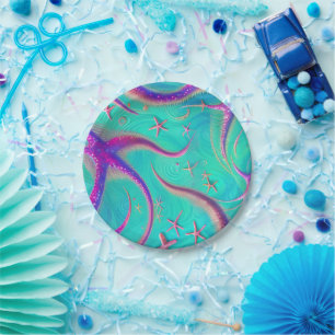 Teal and Purple Starfish Beachy Paper Plates