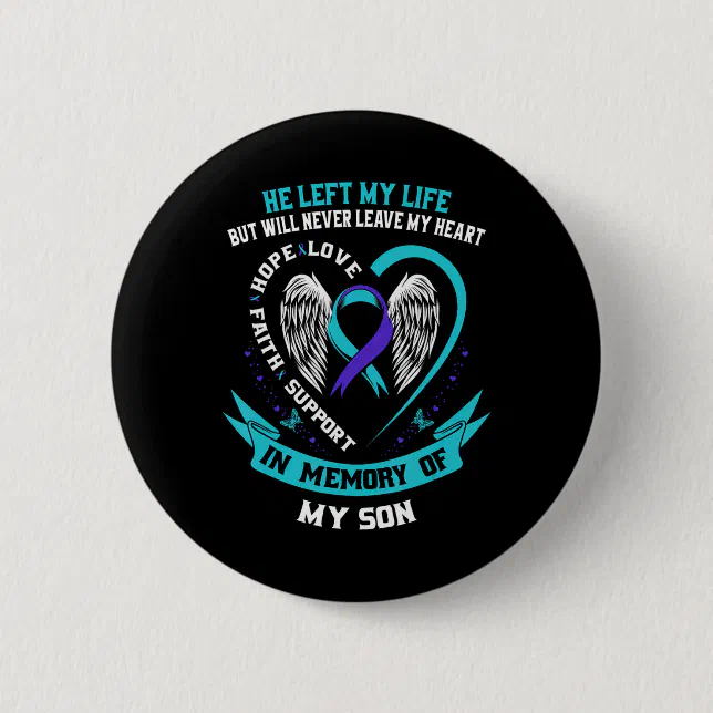 Teal and Purple Suicide Awareness Ribbon In Memory Button | Zazzle