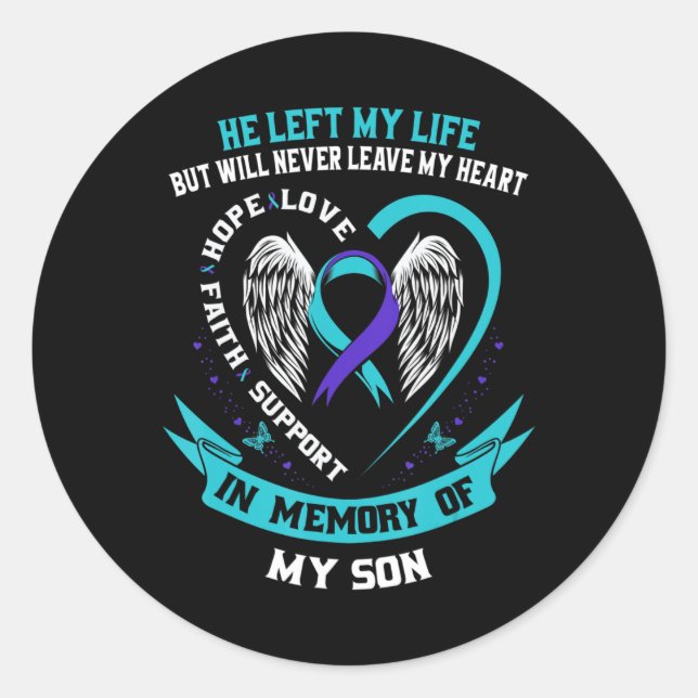 Teal and Purple Suicide Awareness Ribbon In Memory Classic Round Sticker (Front)