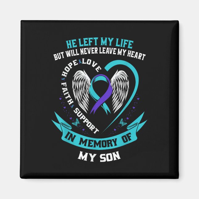 Teal And Purple Suicide Awareness Ribbon In Memory Magnet (Front)