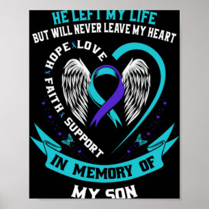Teal And Purple Suicide Awareness Ribbon In Memory Poster