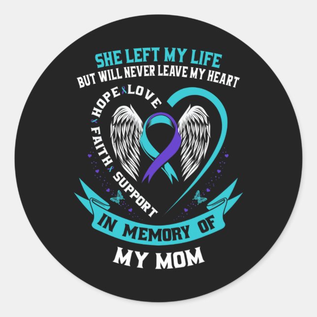 Teal and Purple Suicide Awareness Ribbon Mom Memor Classic Round Sticker (Front)