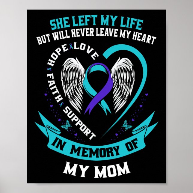 Teal and Purple Suicide Awareness Ribbon Mom Memor Poster (Front)