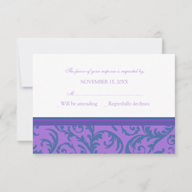 Teal and Purple Swirl RSVP Wedding Card (Front)