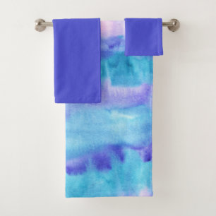 Teal and Purple Watercolor Design #1 Bath Towel Set