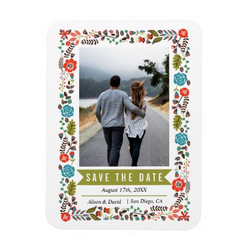 Teal and red border green wedding Save the Date Magnet