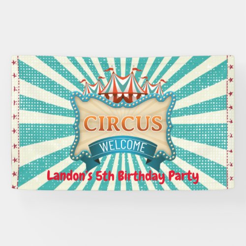 Teal and Red Circus Birthday Party  Banner