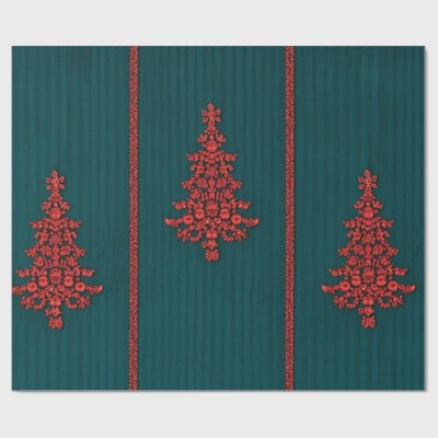 Teal and Red Crystal Christmas Trees Wrapping Paper