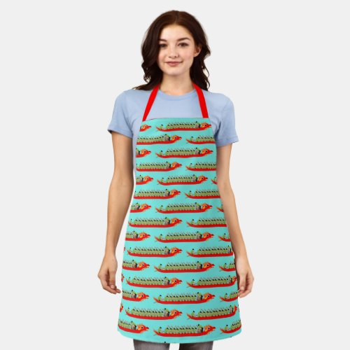 Teal and Red Dragon Boat Racing  Apron