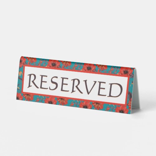  Teal and Red Floral Cafe Restaurant Reserved Table Tent Sign
