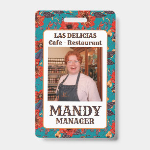 Teal and Red Floral Local Cafe Restaurant Badge