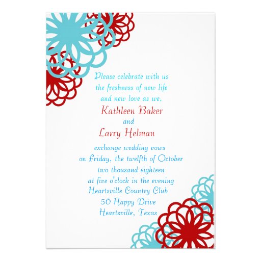 Red And Teal Wedding Invitations 1