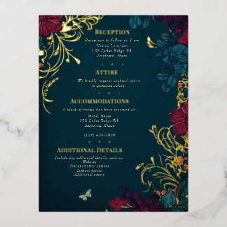Teal and Red Jeweltone Floral Foil Enclosure Card