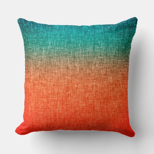 Teal and Red Orange Abstract Ombre Crosshatch Throw Pillow