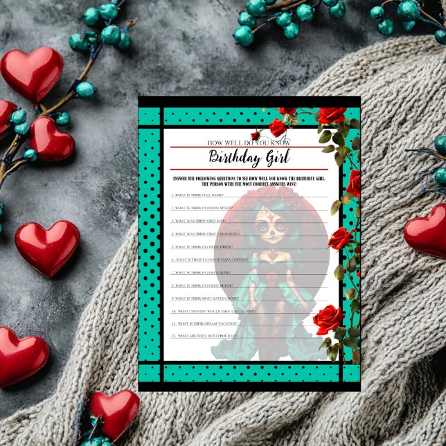 Teal and Red Roses Sugar Skull How Well Game (Creator Uploaded)