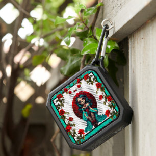 Teal and Red Roses Sugar Skulls Bluetooth Speaker