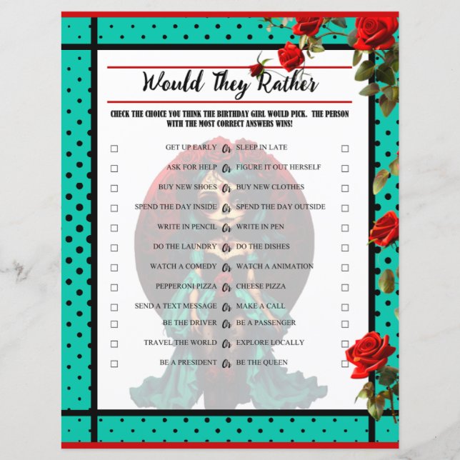 Teal and Red Roses Sugar Skulls They Rather Game (Front)