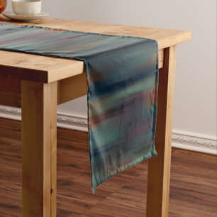 teal and red streaks abstract short table runner