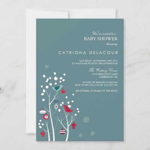 Teal and Red Winter Snow Baby Shower Invitation