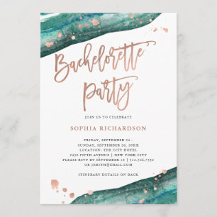 Teal and Rose Gold Geode Bachelorette Party Invitation