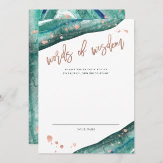 Teal and Rose Gold Geode Bridal Shower Advice Card