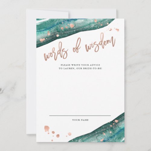 Teal and Rose Gold Geode Bridal Shower Advice Card